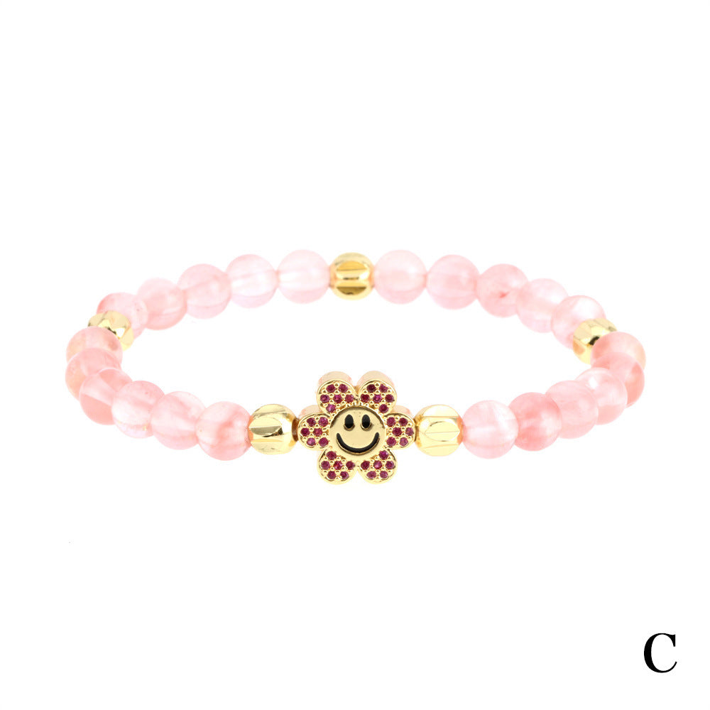 Joyas al por mayor Pulsera de cobre con diamantes sonrientes de girasol